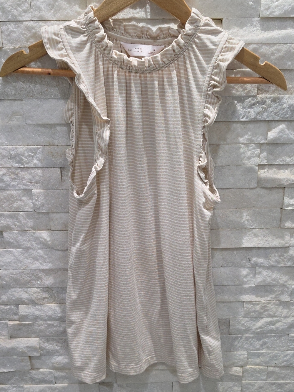 LC Lauren Conrad Cream-Striped Ruffle Tank